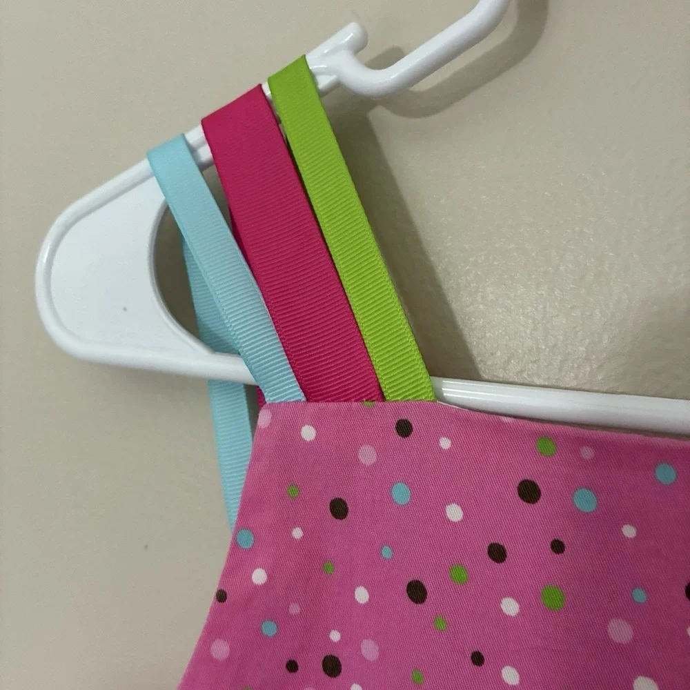 Rare Editions Girls 16 Pink Polka Dot Birthday Dress Lined Ribbon Straps & Ties